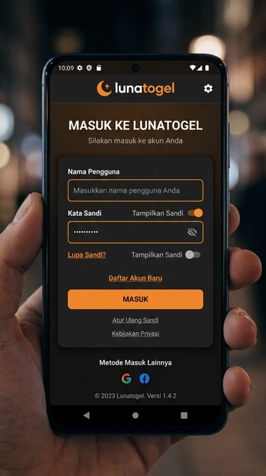 Tampilan halaman login lunatogel