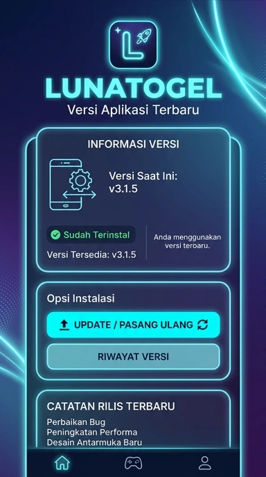Tampilan riwayat versi lunatogel